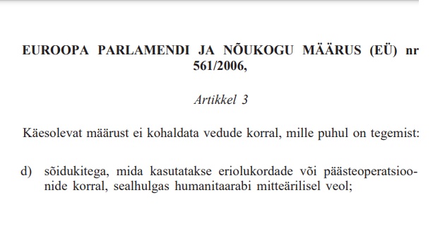 Humanitaarabi vedu mitteärilisel veol – vabastus määrusest 561 (artikkel 3 punkt d)